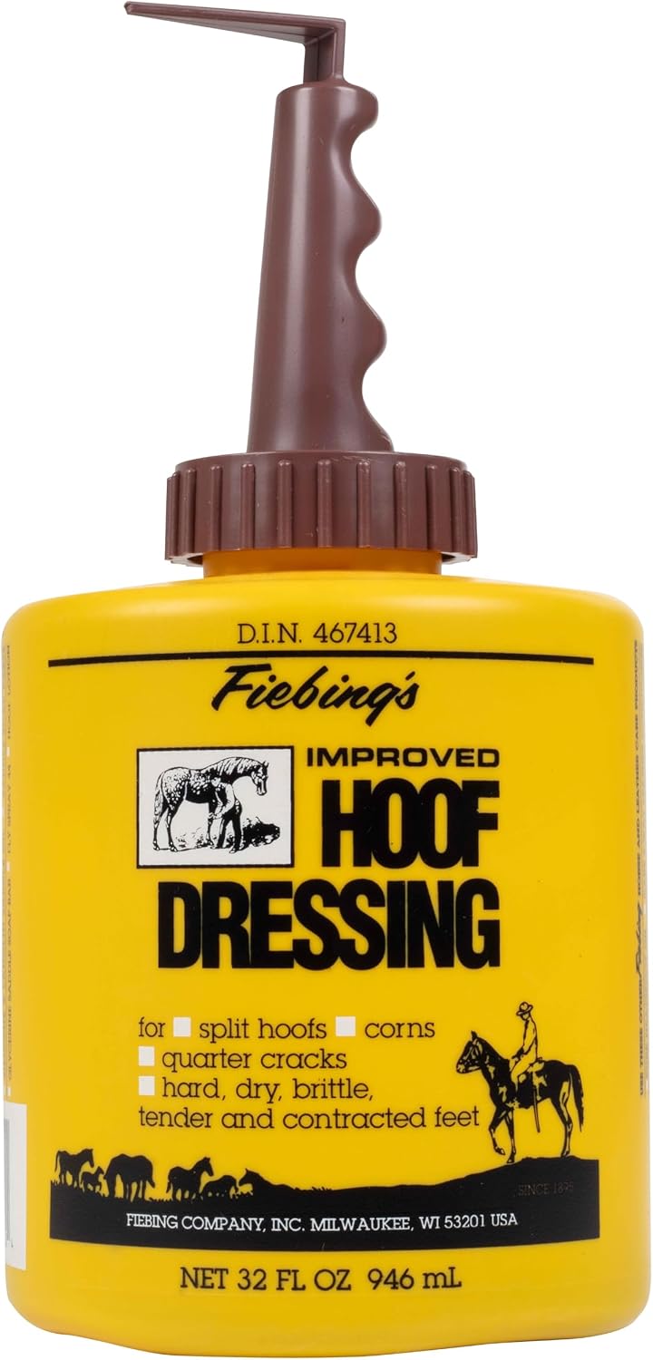 Fiebing’s Hoof Oil for Horses With Mineral Oil (32 oz) – Hoof Dressing With Applicator Brush to Condition Dry, Split Hooves & Corns – Prevents Cracks, Splits & Contracted Feet with Semi Gloss Finish