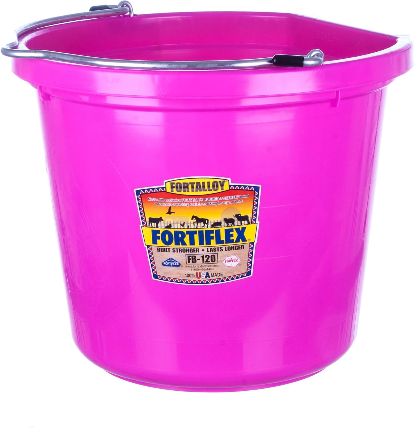 Fortiflex Flat Back Feed Bucket for Dogs/Cats and Small Animals, 20-Quart, Hot Pink