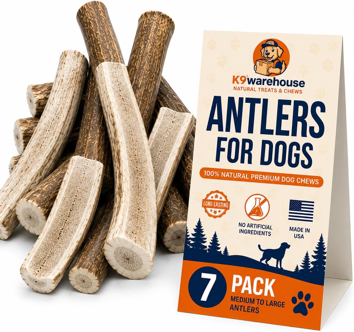 K9warehouse Mixed Elk Antlers for Dogs Large 7 Pack, 1.5lbs