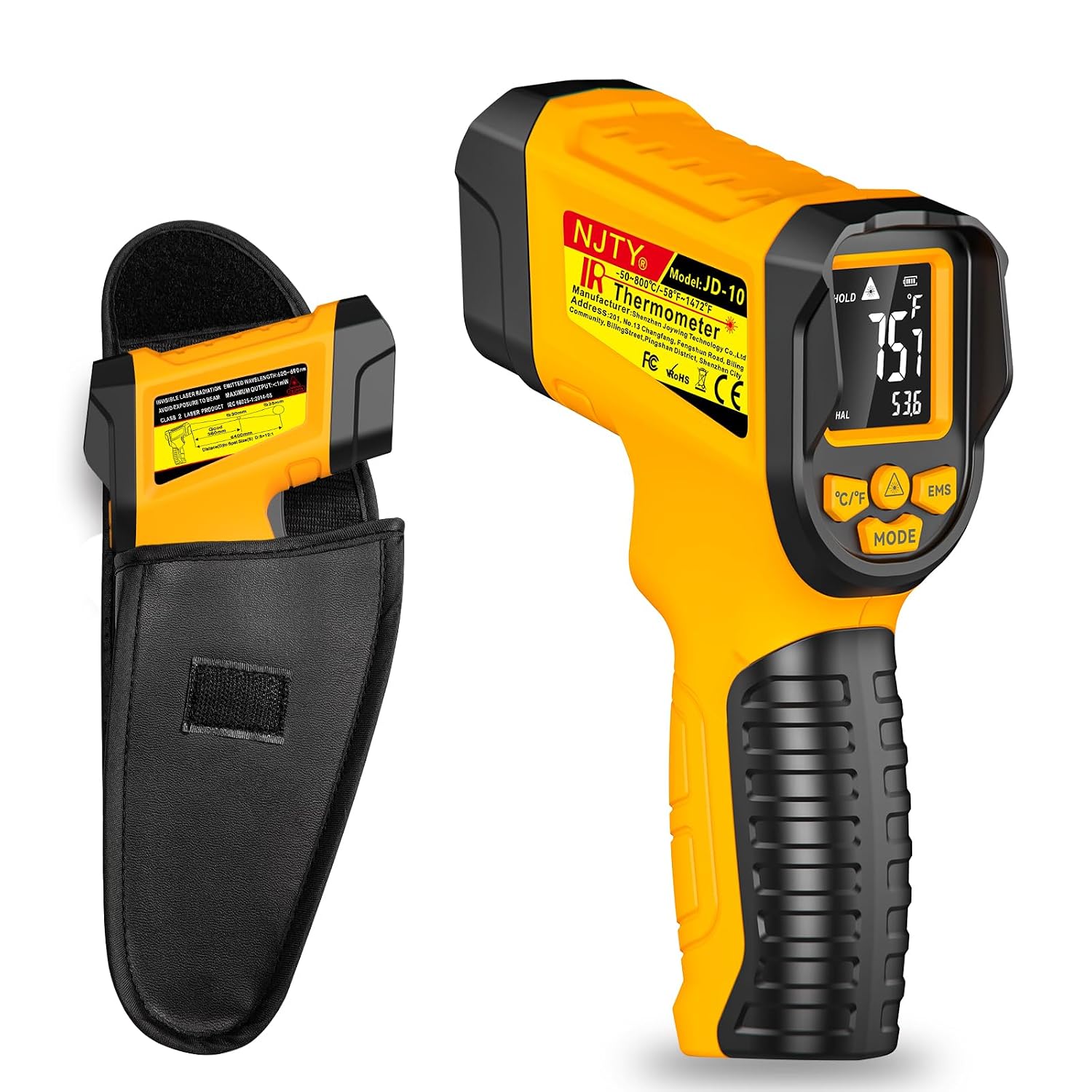 NJTY JD-10 Infrared Thermometer Gun, -58°F to 1472°F, 13-Point Laser