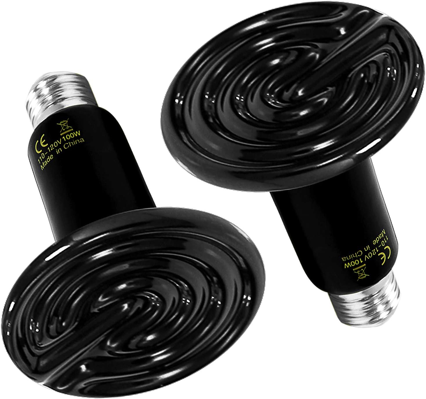Simple Deluxe 100W 2-Pack Ceramic Reptile Heat Lamp Heat Emitter Bulb No Light Emitting Brooder Coop Heater for Amphibian Pet & Incubating Chicken, Black