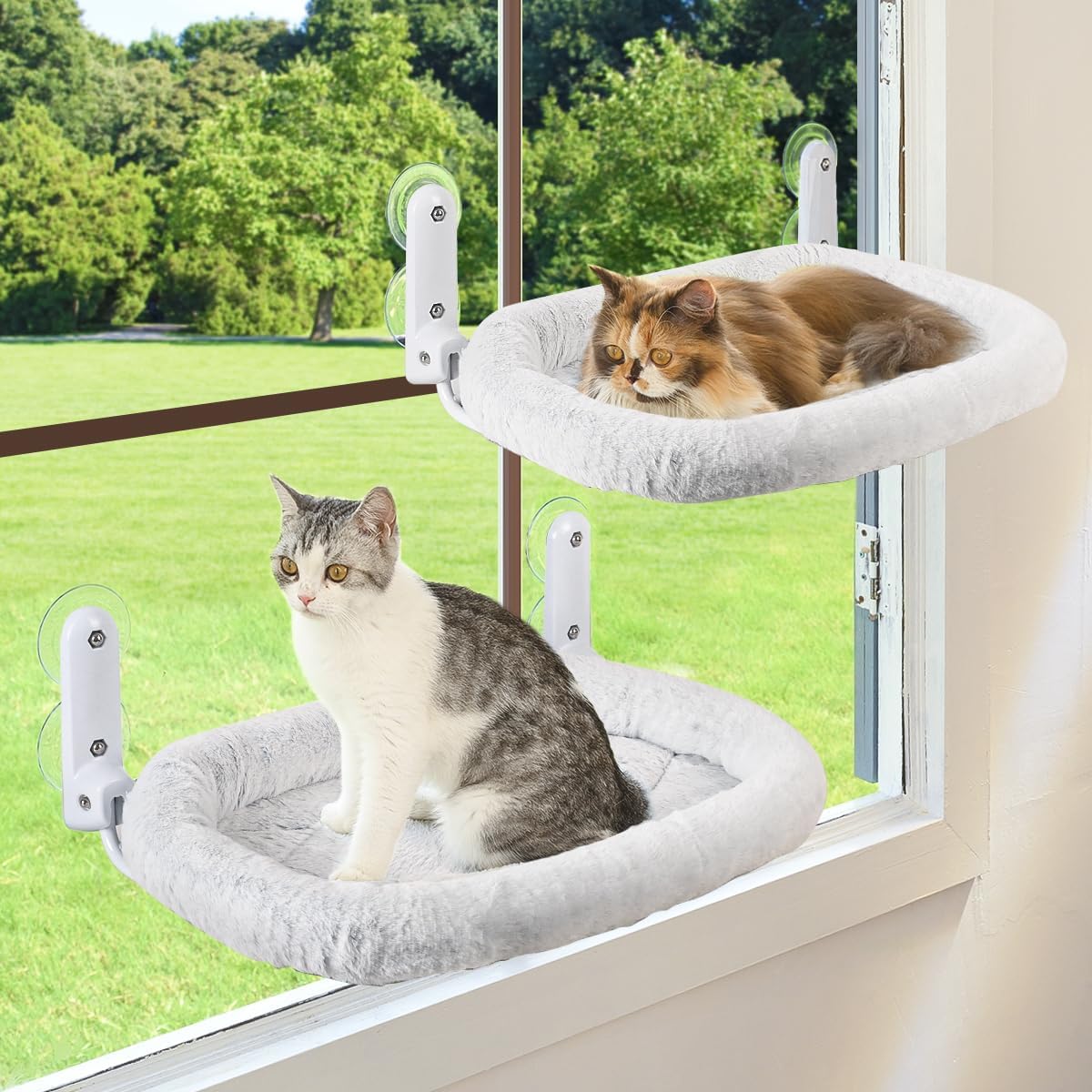 Zoratoo 2PC Cat Window Perch, Foldable & Cordless Cat Hammock with Bolster