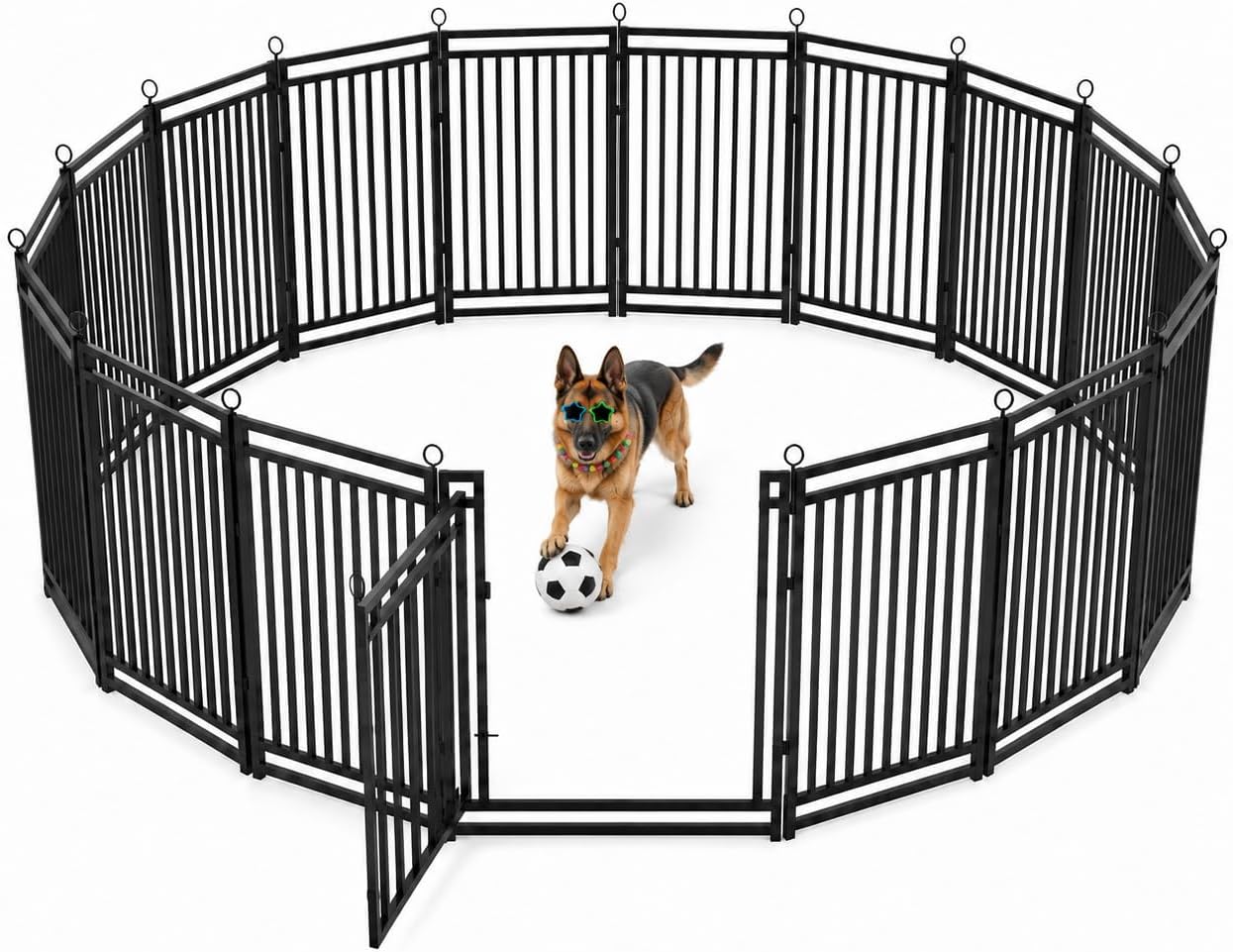 47-Inch Tall Dog Fence, 16 Panels (14 Panels + 2 Gates), Heavy Duty Metal Dog Playpen and Exercise Pen, Indoor Outdoor Pet Enclosure for Yard, Camping and RV, Black-Silver