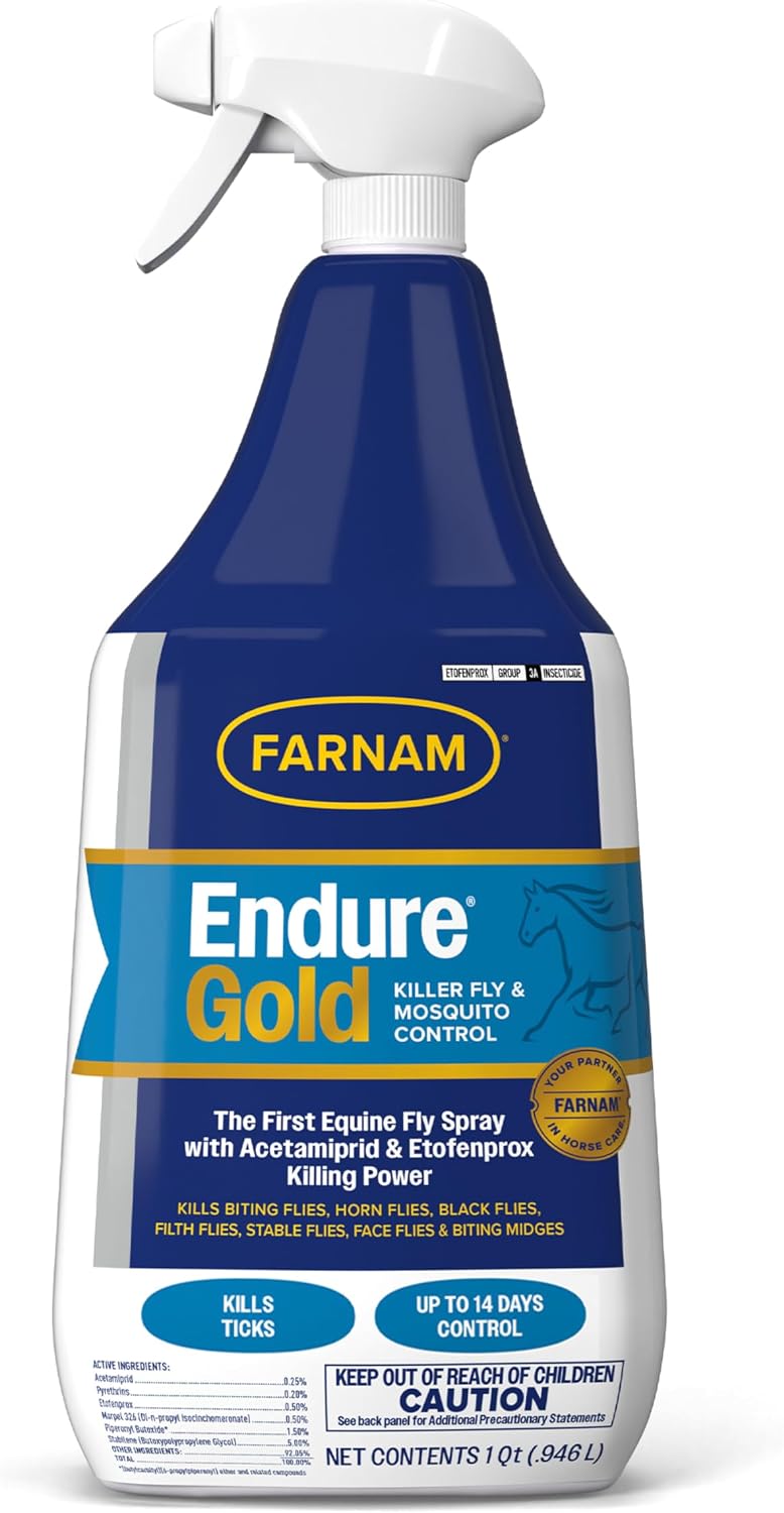Farnam Endure Gold Fly Spray for Horses, Kills Flies Fast, 32 oz