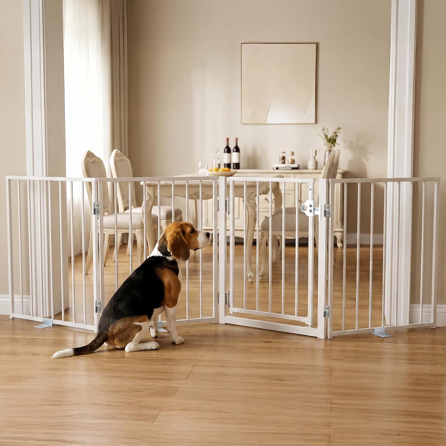 BFNN 80″ W Freestanding Dog Gate with Door for Indoor & Outdoor, 24” Tall