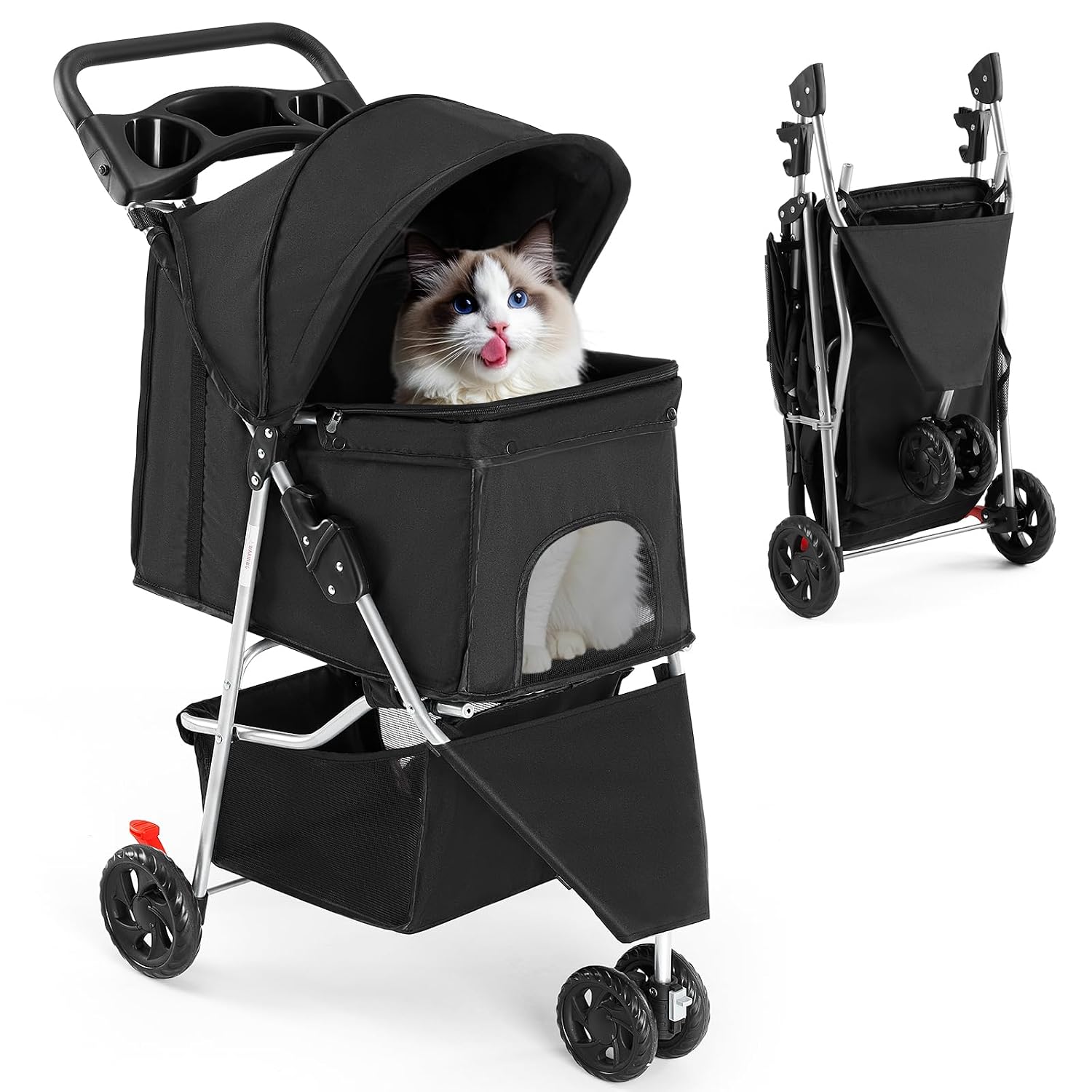 NEWBULIG Foldable 3 Wheel Pet Stroller for Dogs and Cats