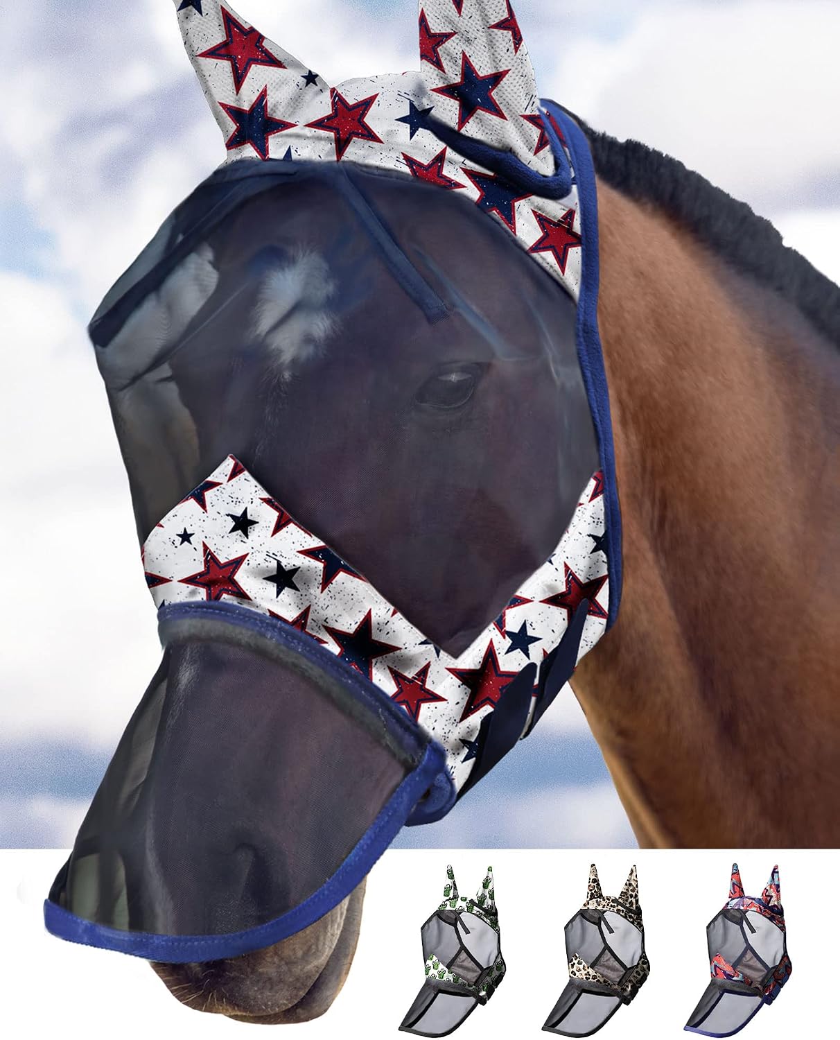 Harrison Howard LumiVista Horse Fly Mask Long Nose with Ears UV Protection for Horse Dream Star M Cob