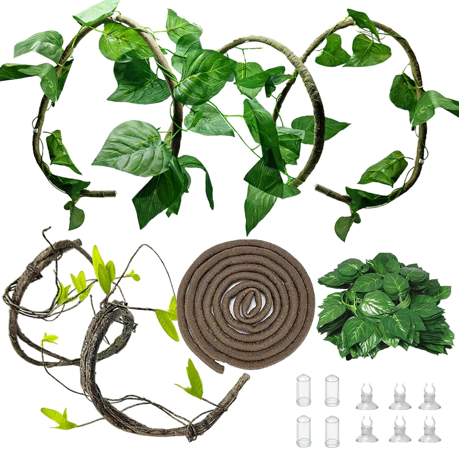 5Pcs Reptile Vines for Terrarium 13FT Flexible Jungle Climbing Vine Branch for Bearded Dragon Plastic Plants and Leaves Tank Accessories Decor for Gecko Lizard Snake Chameleon Hermit Crab Frog