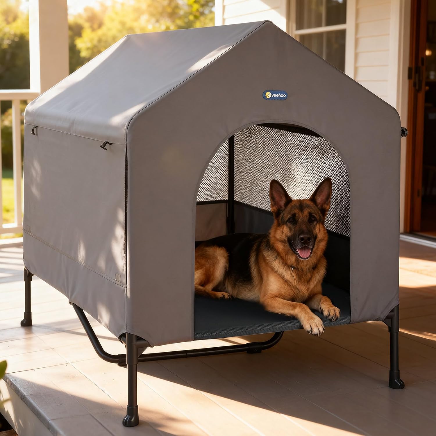 Veehoo 47″ Dog House, 2-in-1 X-Large Dog House Outdoor Indoor Weatherproof