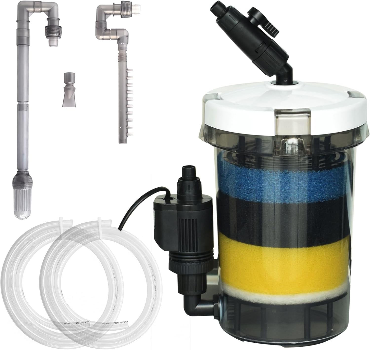 105GPH Canister Filter, External Aquarium Filter Ultra-Quiet Water Circulation Cleaning Machine with Water Pump, 4 Layer Filtration for Fish Tanks and Aquariums Up to 75 Gallons