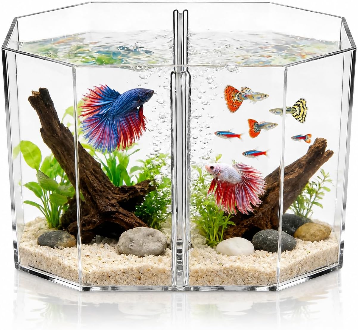 Totority Box Octagonal Fish Tank Betta Fish Bowl Small Containers Shrimp Tank Baby Cart Covers Turtle Tank Betta Fish Tank Fish Breeding Tank Betta Tank Acrylic Self-Cleaning