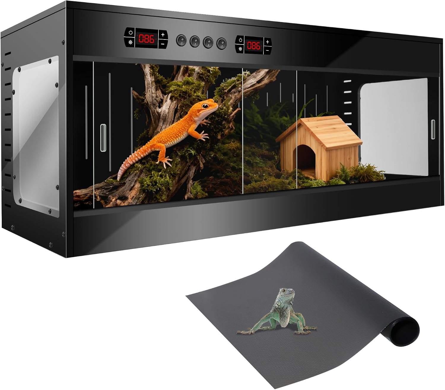 PVC Reptile Tank Enclosure-40 Gallon Intelligent Bearded Dragon Tank, Front Opening Reptile Terrarium 39×15.7×15.7 with Temperature Controller, Mat & Sliding Door Handle for Snake Lizard Gecko