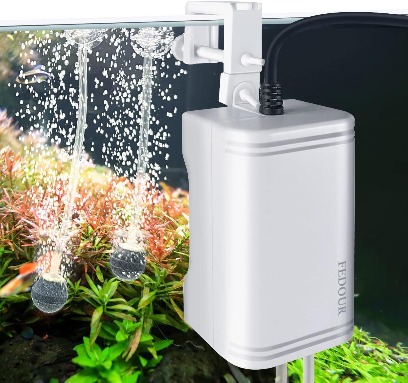 FEDOUR Mini Aquarium Air Pump, 20GPH 48GPH Fish Tank Hang on Oxygen Pump, Ultra Quiet Aquarium Bubbler for up to 60 Gallon Fish Tank