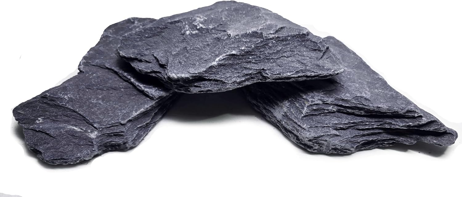 Natural Slate Stones 8 to 10 Inches – USA Sourced and Packaged for Aquascaping Aquariums, Terrariums, Paludariums, Reptile Enclosures, and Gardens (8-9 lbs)