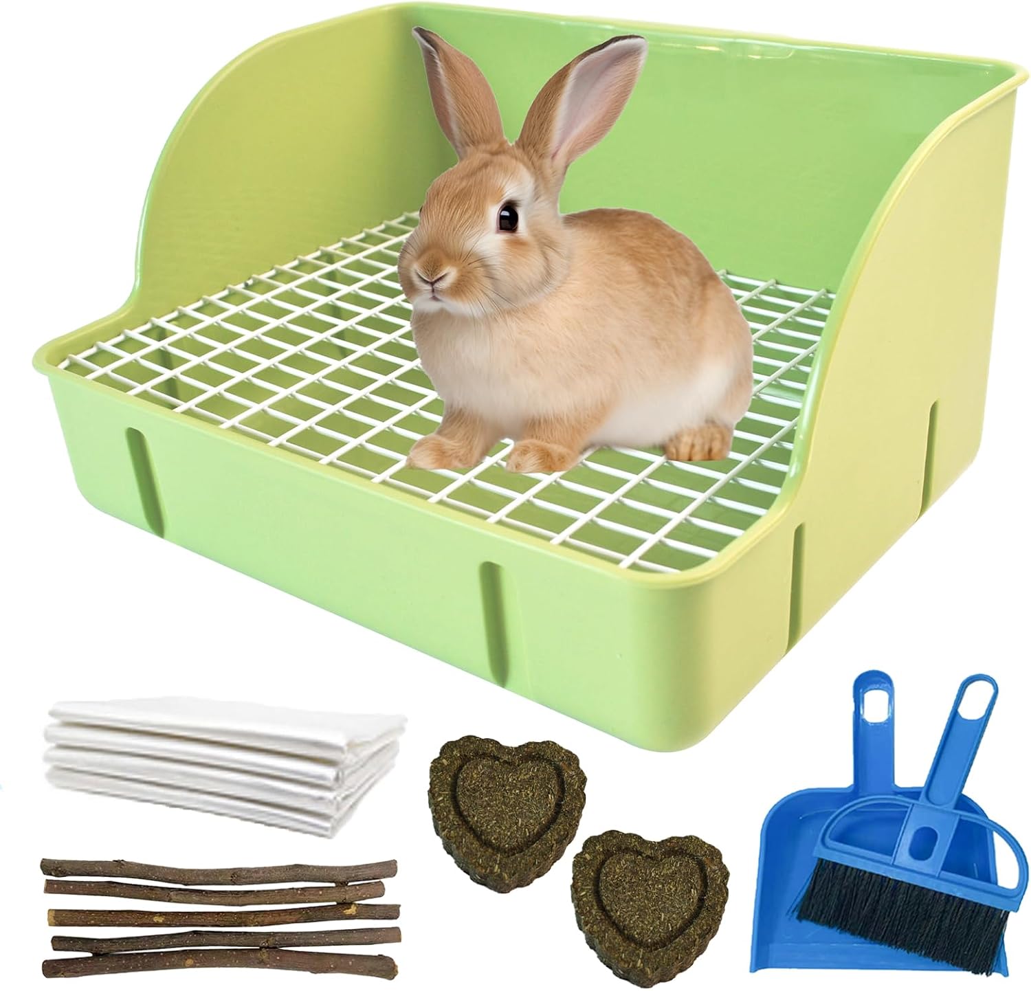 Guinea Pig Litter Box,Bunny Plastic Square Cage Toilet with Grate Rabbits Corner Litter Bedding Small Animal Pet Toilet Box Potty Trainer Pet Pan for Guinea Pig Ferret Chinchilla(Green)