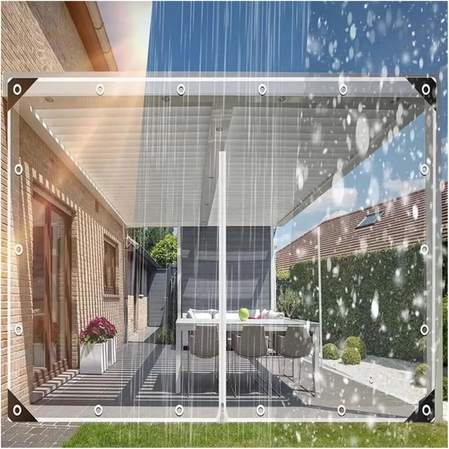 450gsm 0.35MM Transparent PVC Tarpaulin with Zipper and Grommets Clear Tarps Tent Garage Door Waterproof Curtain(White Side,H1m x W3m)