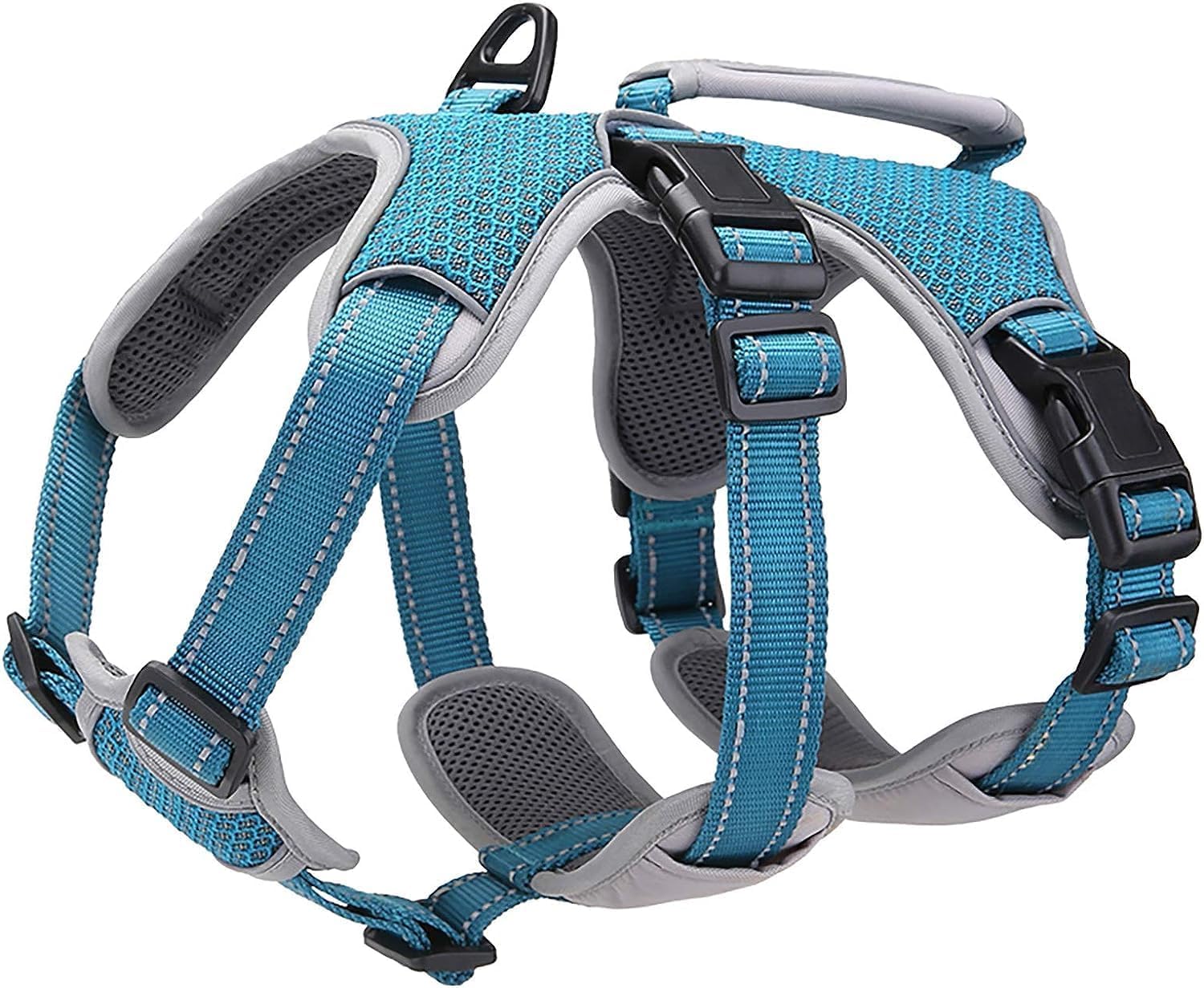 Escape Proof Dog Harness, No Escape No Pull Reflective Dog Harness with Durable Handle, Adjustable Heavy Duty Vest for Small Medium Large Dogs, Walking and Training (Blue,L)