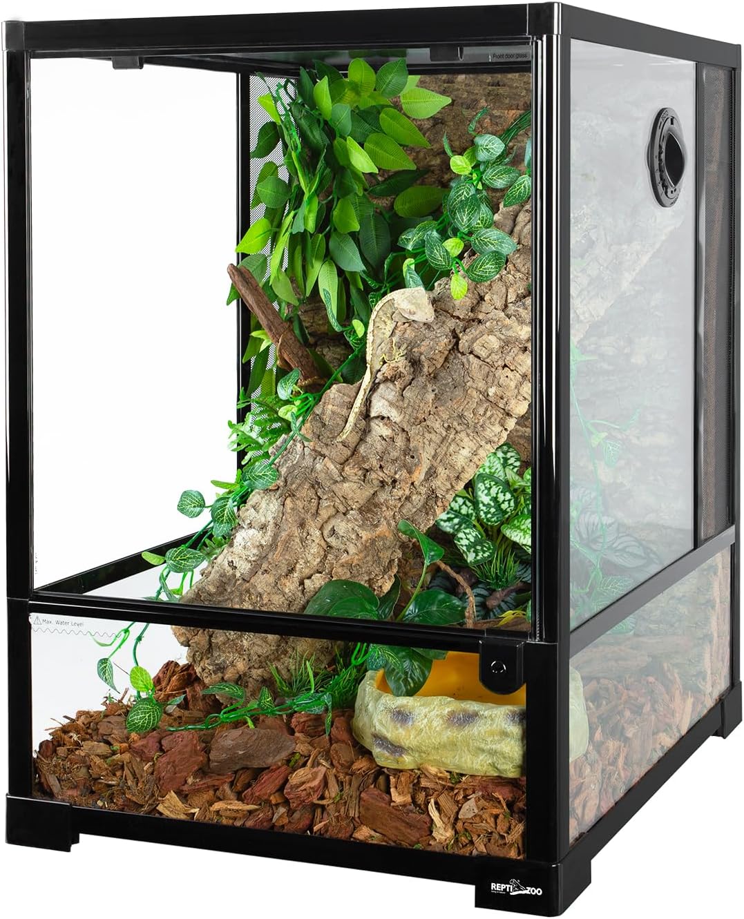 REPTI ZOO 30 Gallon Reptile Glass Terrarium, 18″ x 18″ x 24″ Rainforest Habitat Tank with Front Opening Door, Knock-Down Vertical Reptile Terrarium with Top Screen & Side Mesh Ventilation
