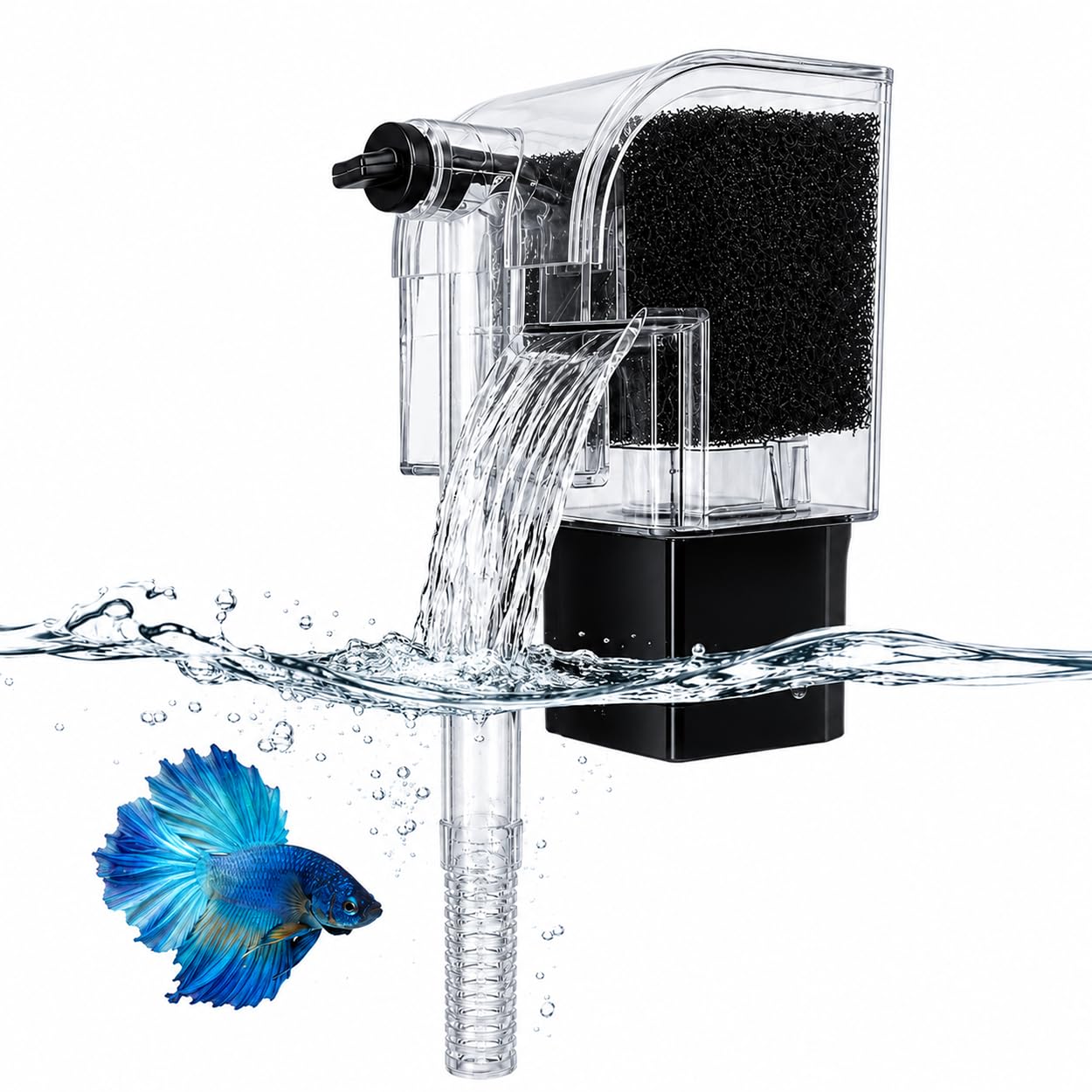 SLOCME Mini Waterfall Aquarium Filter, Adjustable Flow Hang-on-Back Filter for 1-10 Gallon Fish Tanks, Quiet 3W Filter for Betta Fish, Shrimp & Small Aquariums