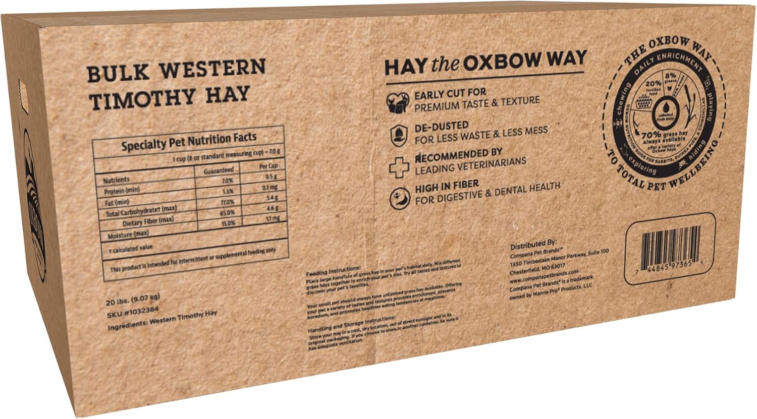 Oxbow Western Timothy Hay, Rabbit & Guinea Pig Hay, High Fiber, USA, 20 lbs