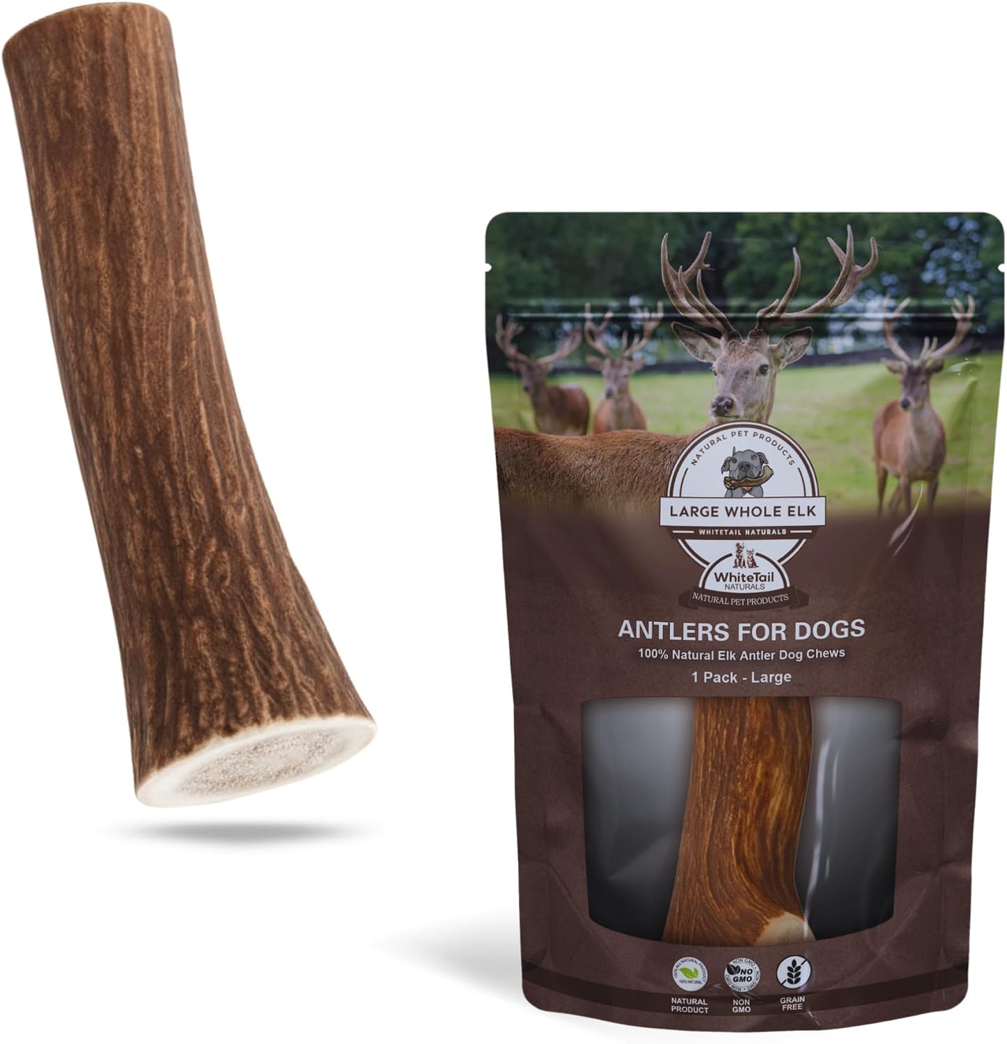 WhiteTail Naturals Whole Elk Antler Dog Chew for Large Aggressive Chewers