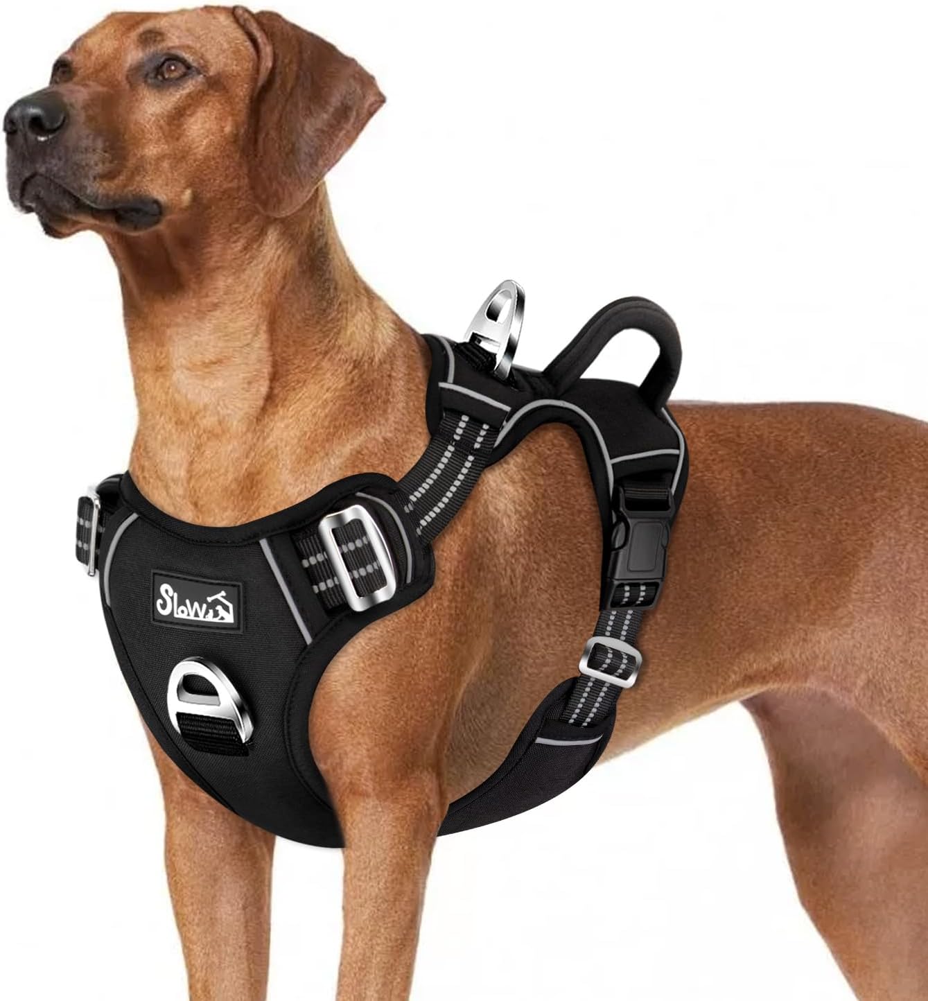SlowTon No Pull Dog Harness, Heavy Duty No Choke Pet Harness, Black, L