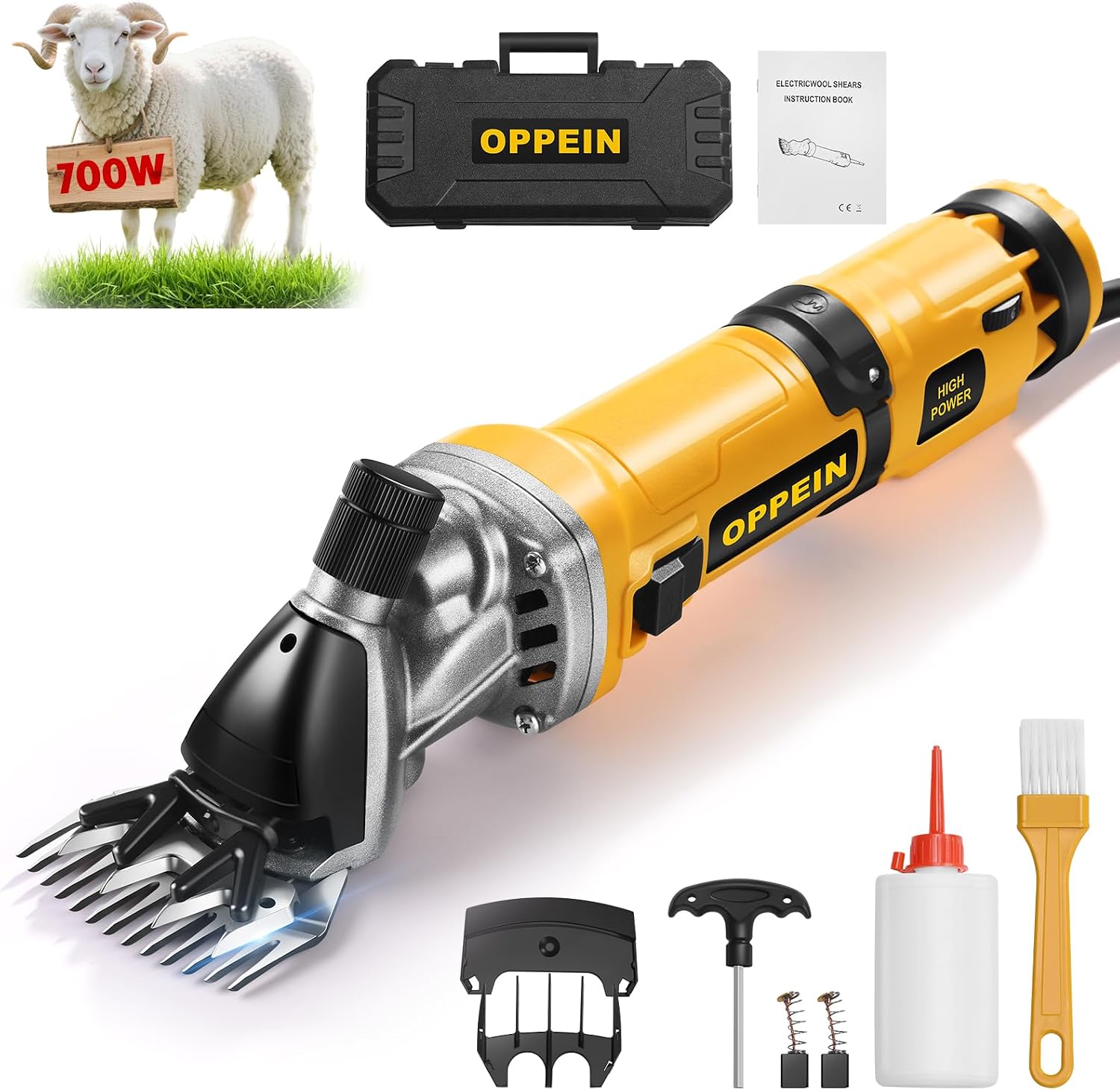 2025 Upgraded Sheep Shears,Professional Electric Sheep Clippers,700W 6 Speeds Heavy Duty Farm Livestock Haircut for Grooming Sheep Thick Alpacas Coat (Yellow 2)