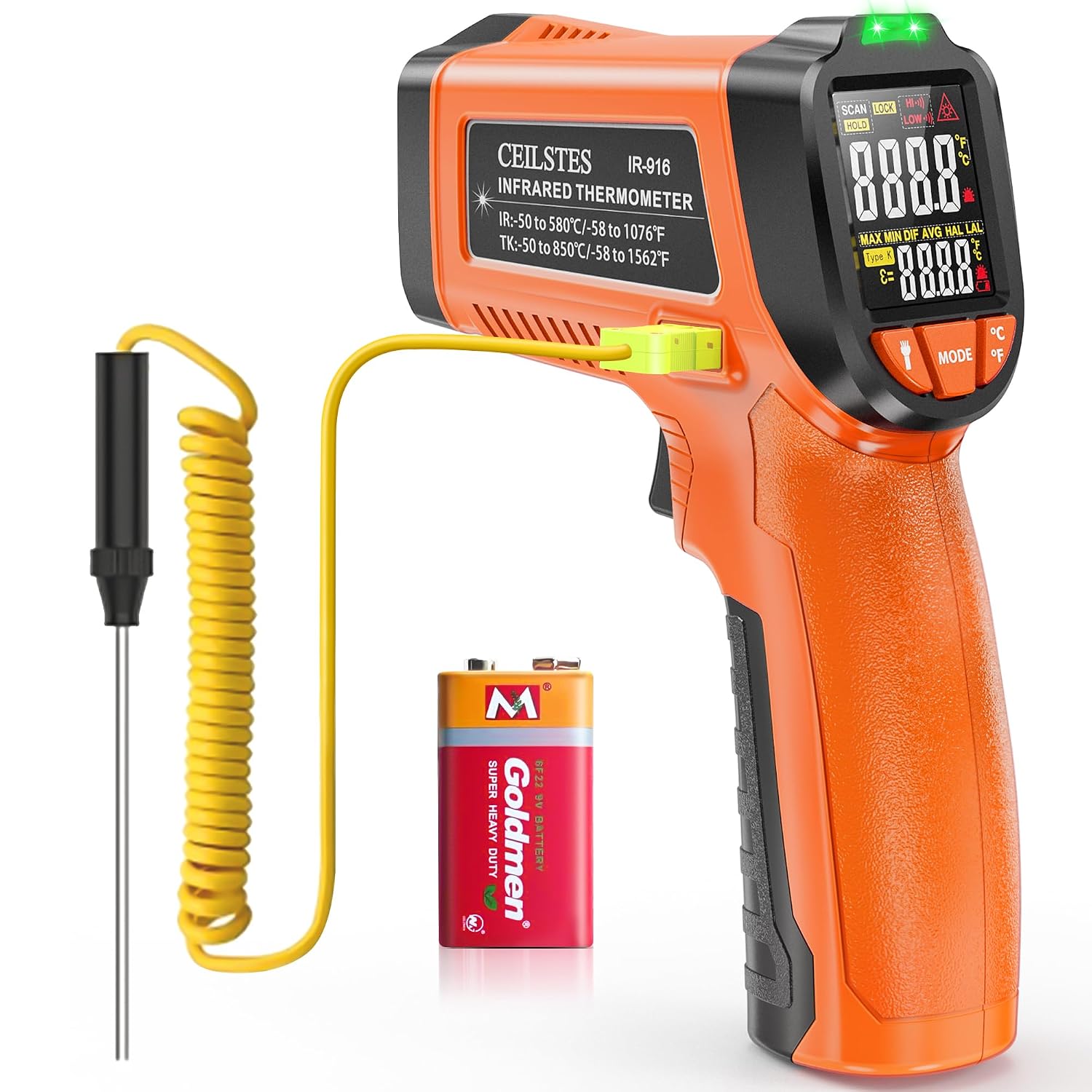 Infrared Thermometer Gun, Non-Contact Digital Laser Temperature Gun, -58°F to 1076°F, Adjustable Emissivity and Max/Min Values for Industrial, Cooking, Griddle,Engine, HVAC (Not for Human)