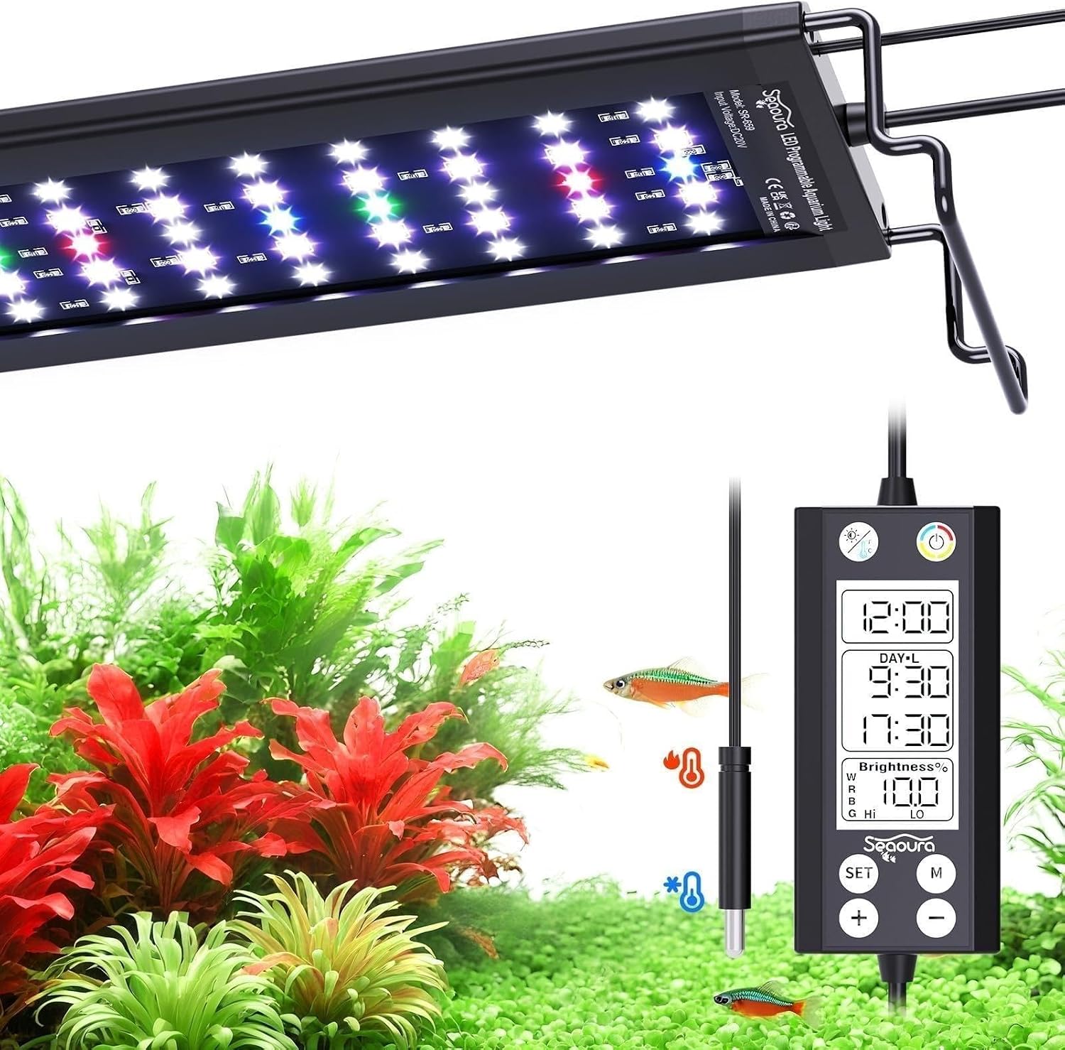 SEAOURA WRGB DIY Aquarium LED Light with Thermometer for 18-24in Fish Tank