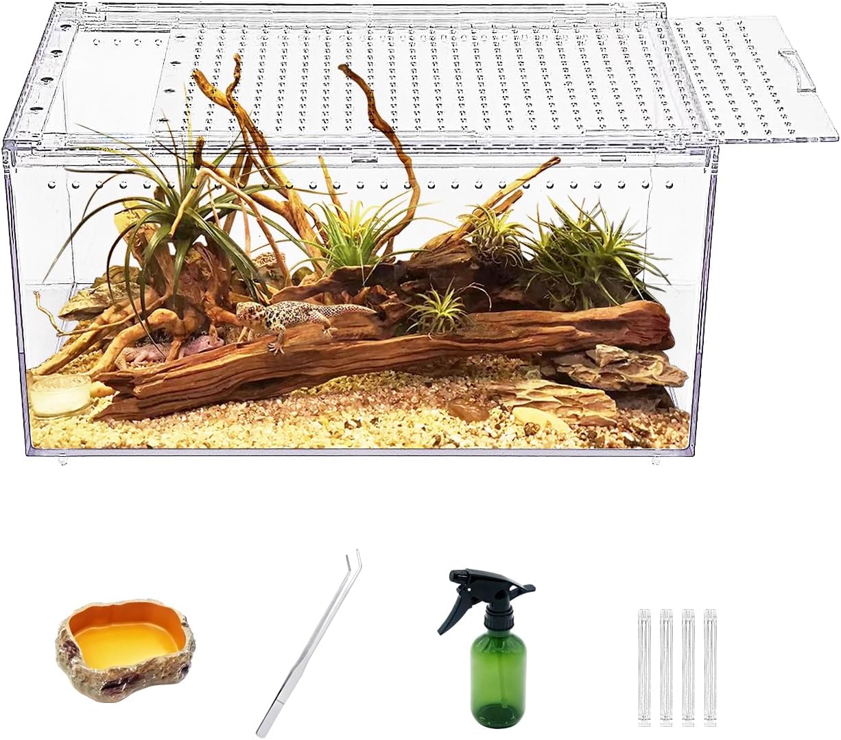 【No Assembly】 Reptile Tank Enclosure with Magnetic Button.12″ * 8″ * 6″ Thicken Snake Enclosure Cage,Batch Stackable Reptile Breeding Tank for Insect,Fish,Tarantula,Hermit Crab,Jumping Spider