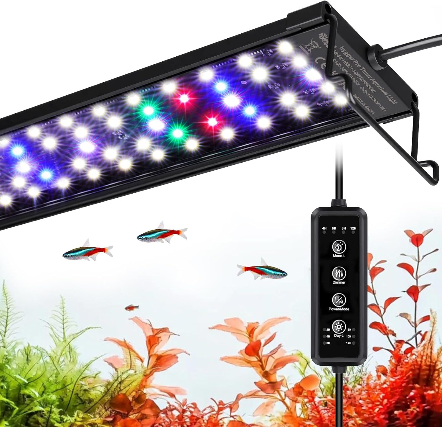 hygger LED Aquarium Light, 15W Full Spectrum Plant Lamp with Timer, 12-18″