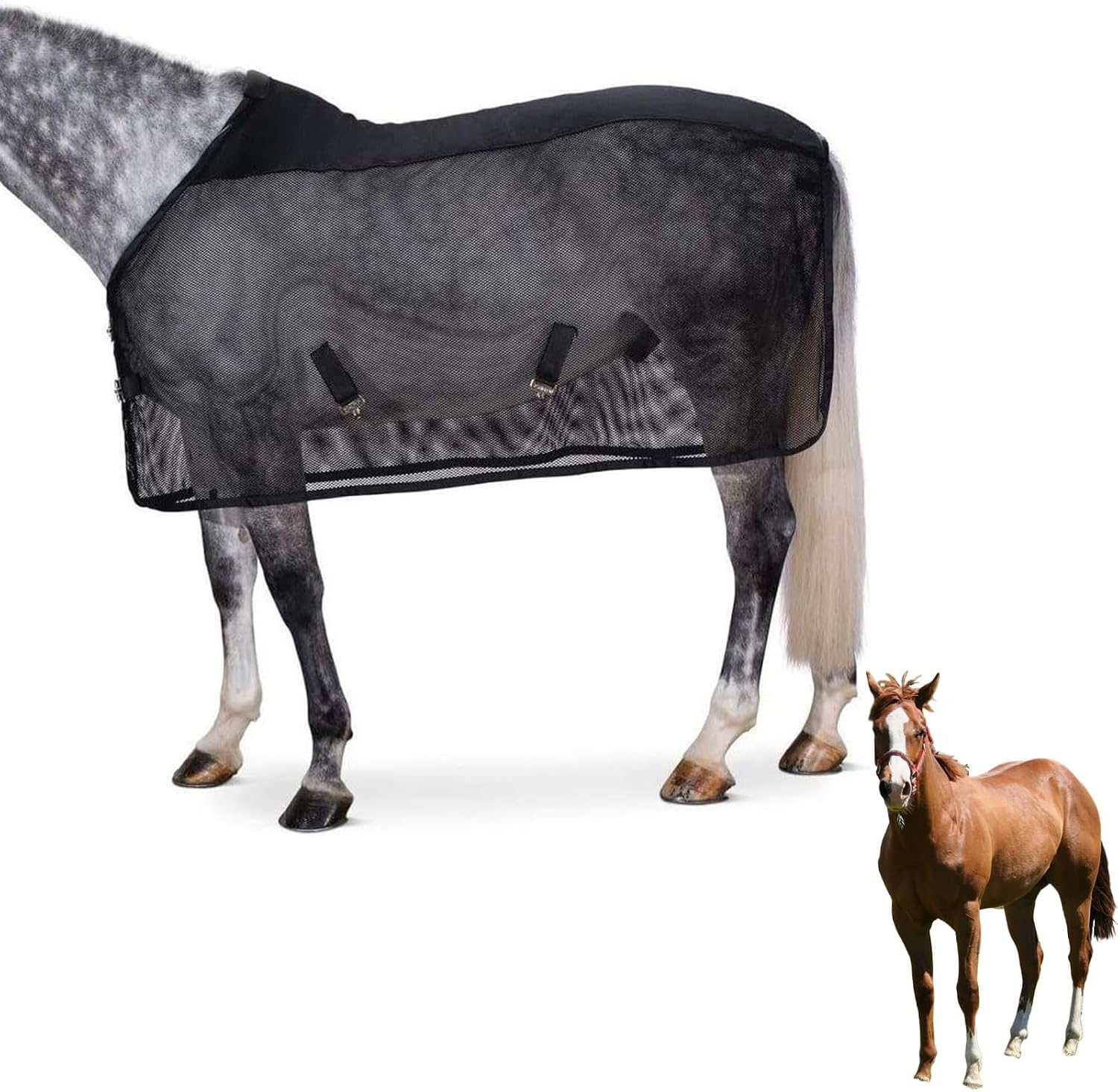 Horse Fly Sheet Breathable, Micro Mosquito Mesh with Adjustable Straps, Lightweight Nylon Equine Sheet, Prevent Fly Bites (70”-72”)