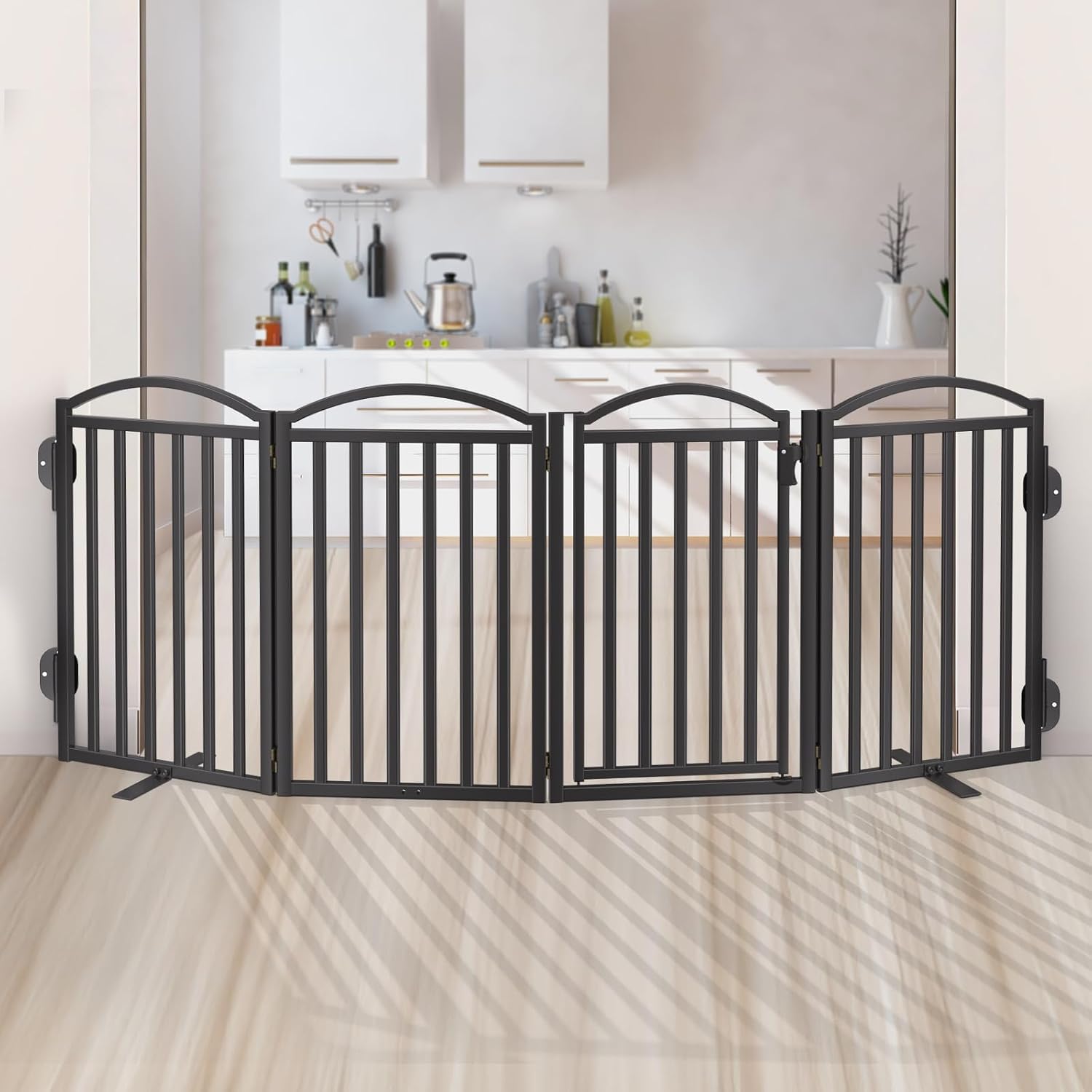 Malier Metal Freestanding Dog Gates, Outdoor Indoor Dog Fences, Extra Wide Foldable Puppy Gate for Stairs, Hallways, Yard
