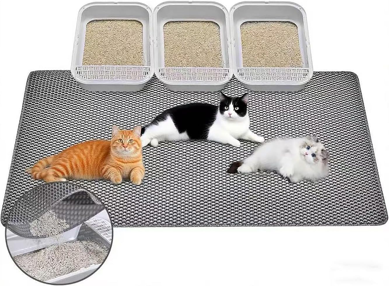 Large Cat Litter Mat, 46×32 Inches Extra Large Double Layer Honeycomb Cat Litter Trapping Mat, Non Slip Waterproof Urine Proof Mat, Scratch Resistant Durable Litter Rug