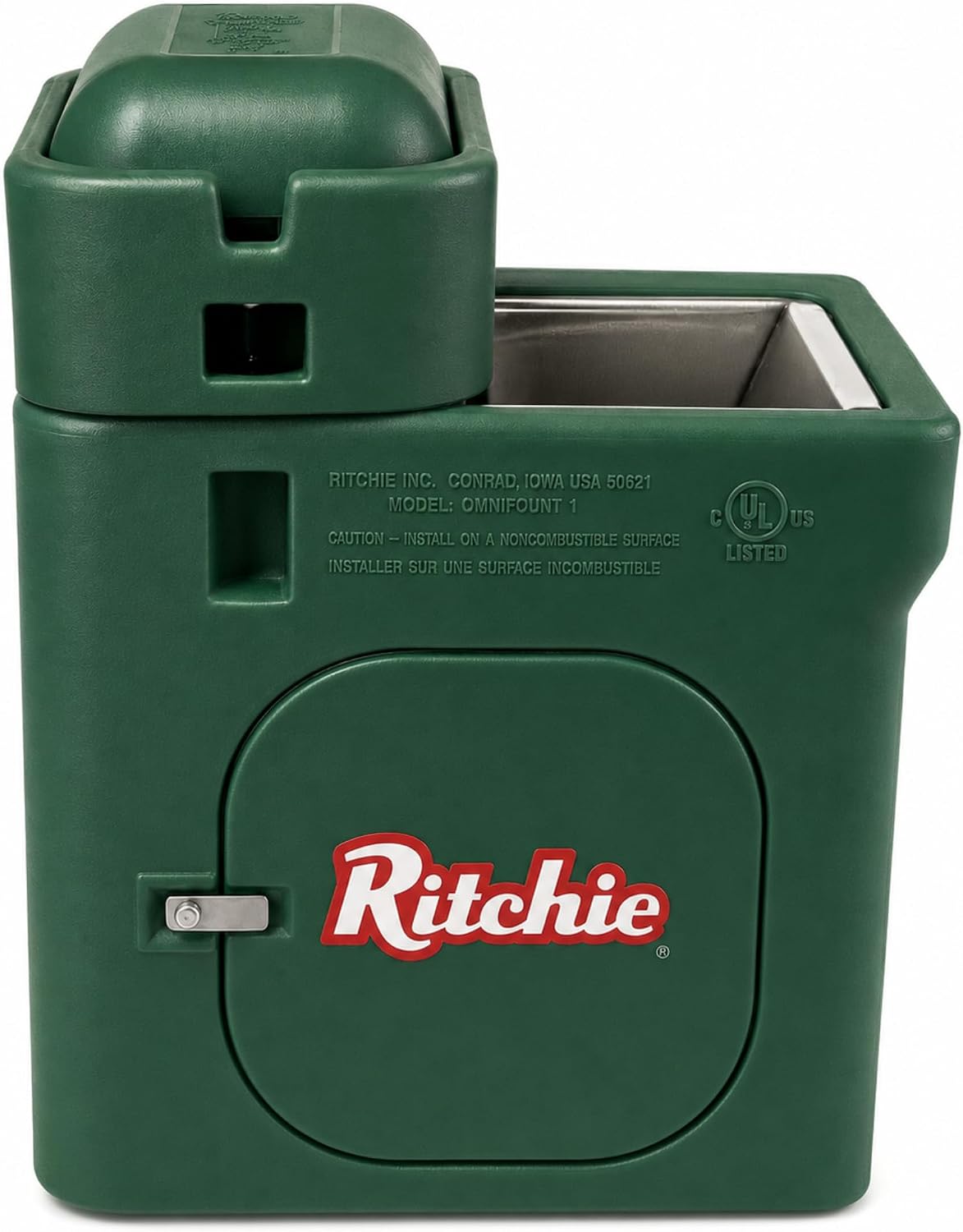 Ritchie OmniFount 1 (Green) Automatic Heated Livestock Waterer, 1.5 Gallon Capacity, Stainless Steel Trough, Fully Insulated, Frost-Free, Quick Refill Valve, Waters up to 20 Beef Cattle or Horses