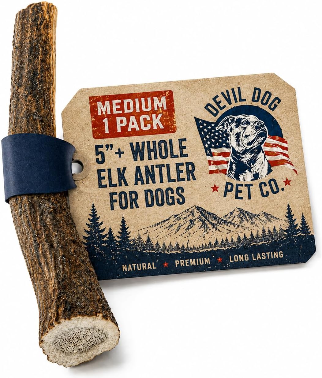 Devil Dog Pet Co Whole Elk Antlers for Dogs, Medium, Aggressive Chewers