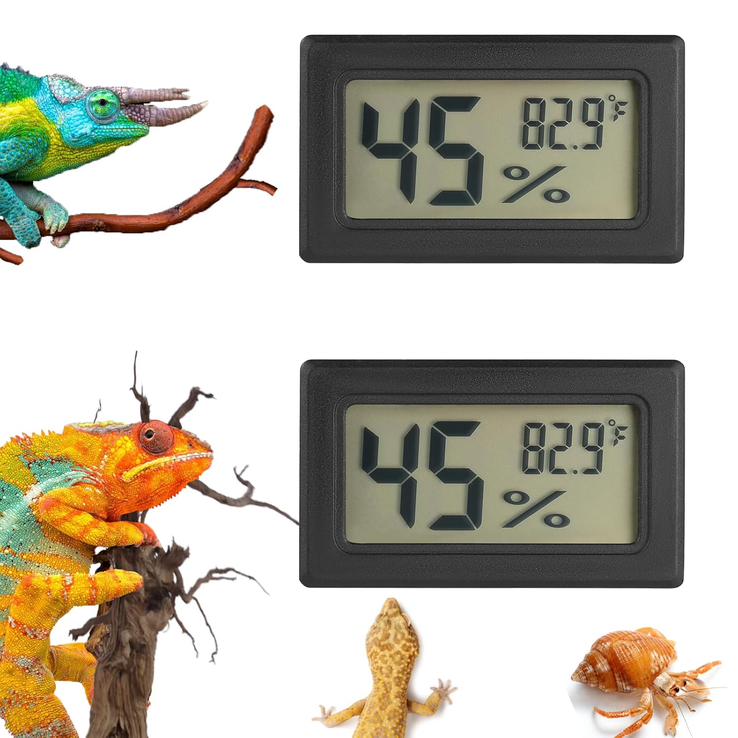 Reptile Thermometer and Humidity Gauge Digtal Terrarium Thermometer 2pc