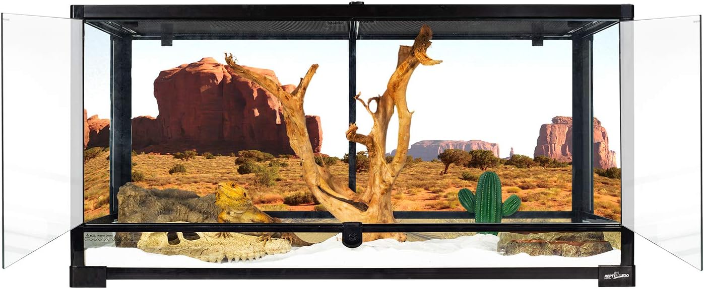 REPTI ZOO 50 Gallon Reptile Glass Terrarium Tank Double Hinge Door with Screen Ventilation Large Reptile Terrarium 36″ x 18″ x 18″(Knock-Down)