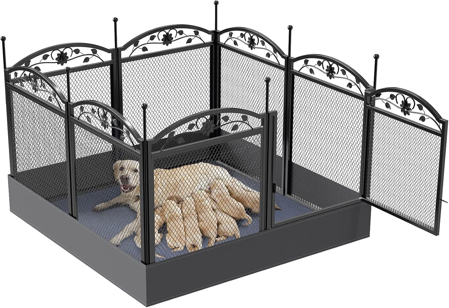BingoPaw Dog Playpen Indoor: 8 Panels 32” Tall Metal Pet Pen Puppy Whelping Box with Waterproof Bottom – Outdoor Doggy Run Fence with Door for Small Medium Large Dogs