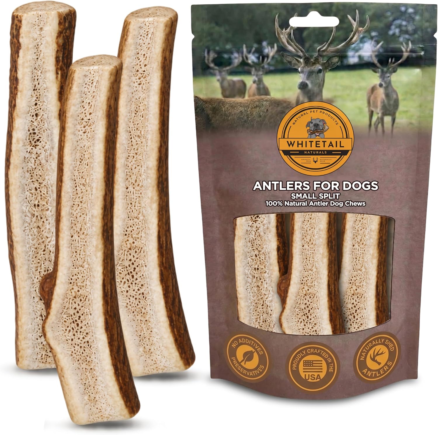 WhiteTail Naturals Split Elk Antlers for Small to Medium Dogs, 3 Pack