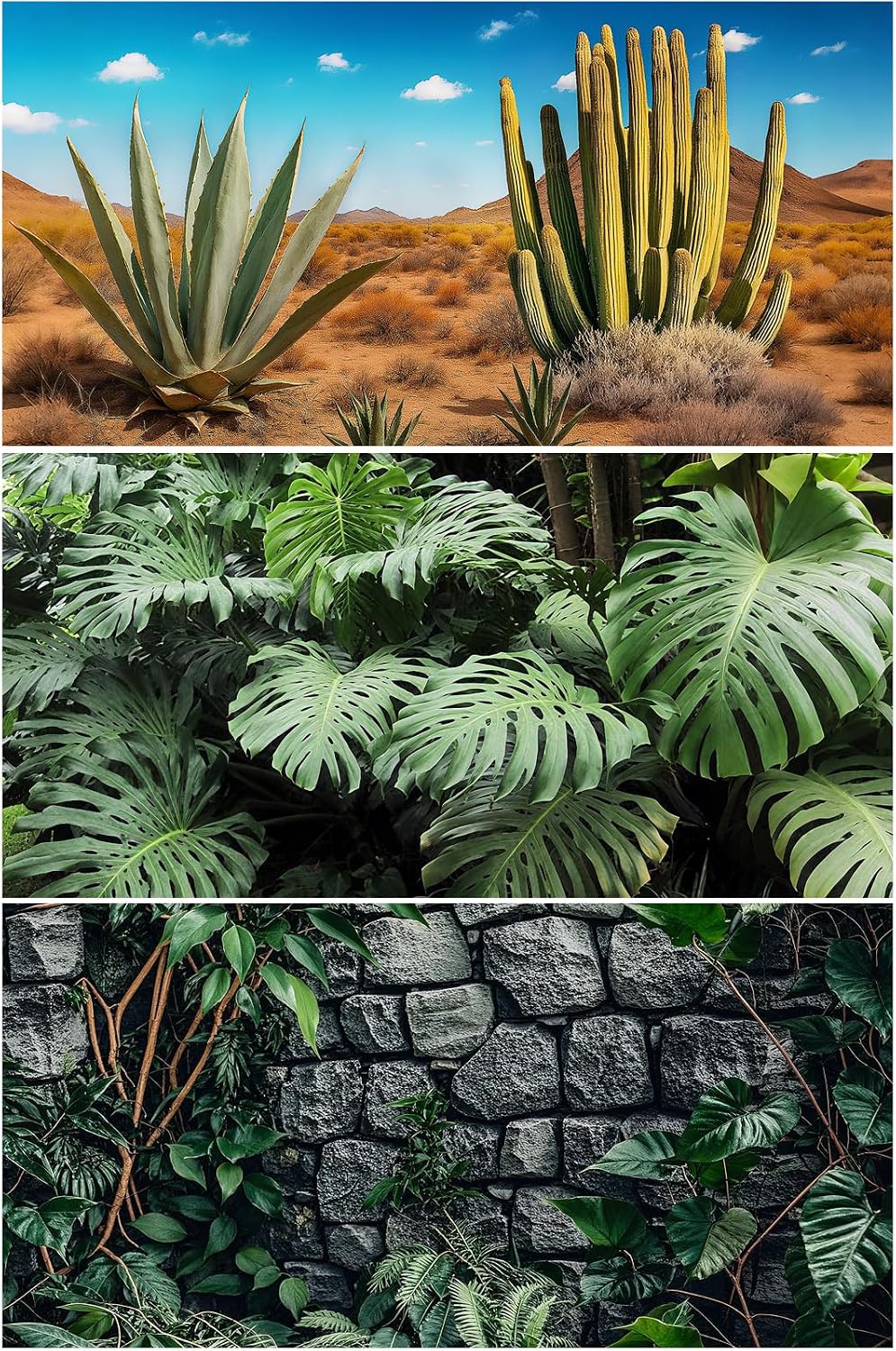 3 Pcs Reptile Background for Terrarium 40 Gallon, Bearded Dragon Tank Background 36×18 inches, Leopard Gecko Tank Accessories, Desert, Jungle, Rocky Style Terrarium Supplies Décor