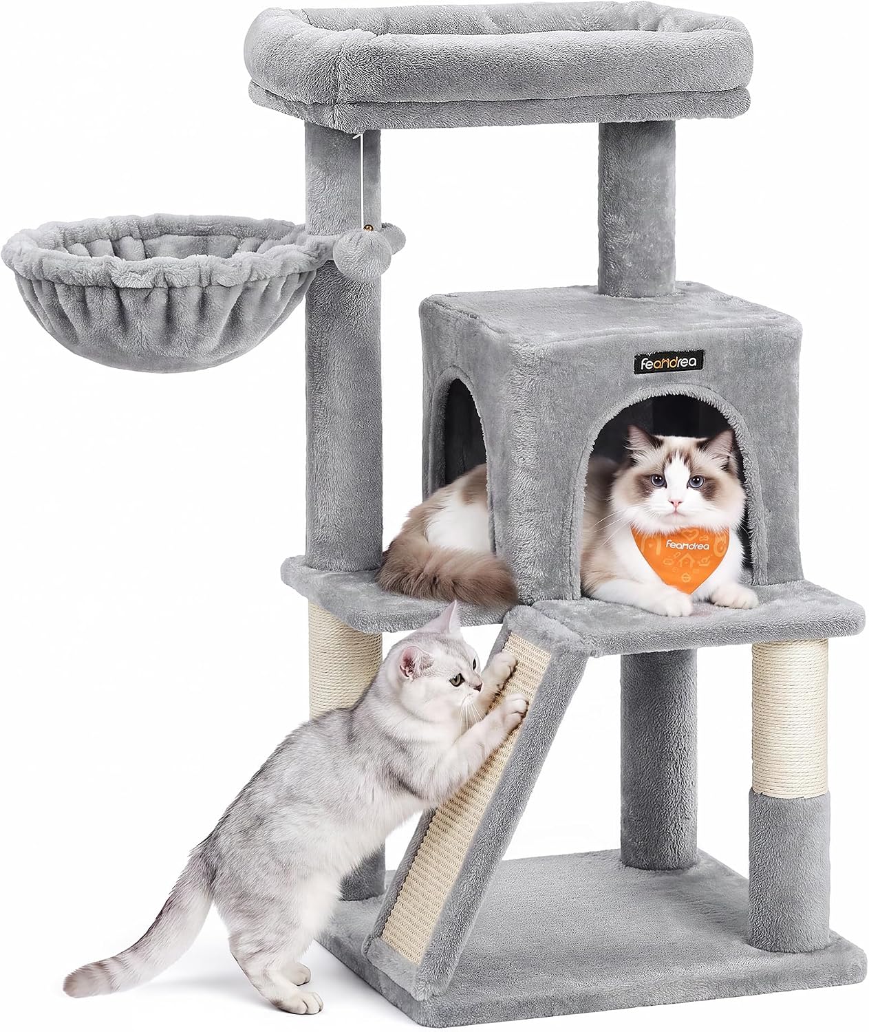 Feandrea Cat Tree, 37.8-Inch Tall Cat Tower, Multi-Level Condo, Light Gray