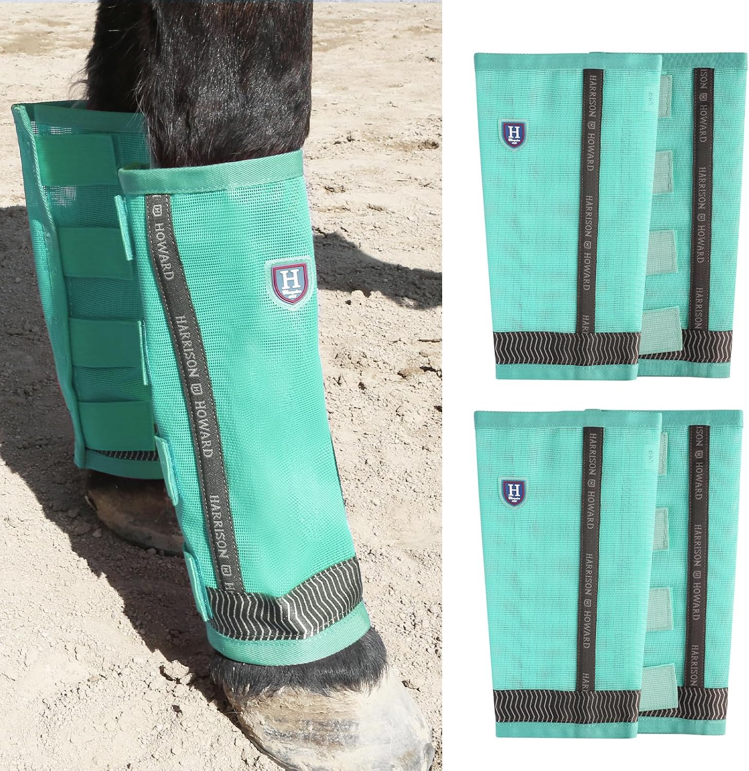 Harrison Howard Loose-Fitting Horse Fly Boots UV-Protective, Durable Fine Mesh Leggins with Reflective Strips (Set of 4)