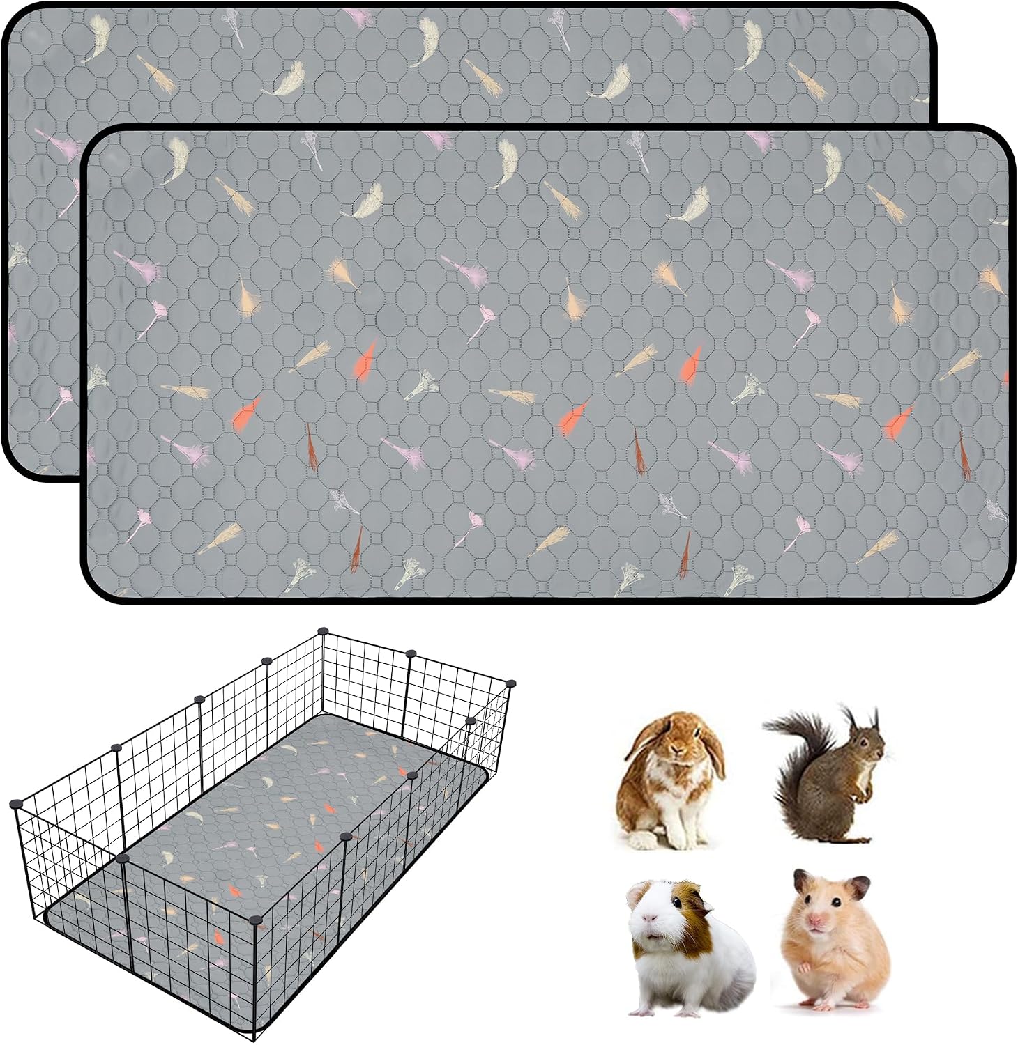 2Pcs Guinea Pig Cage Liners,Guinea Pig Fleece Cage Liners24”X48” Super Absorbent Washable Pee Pads Reusable for Rabbit Hamster Chinchilla