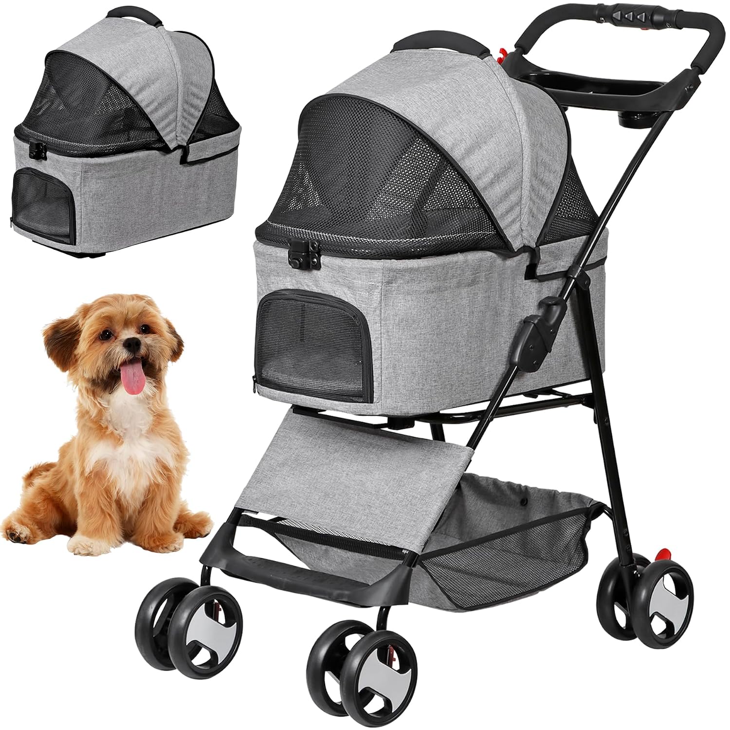 ZENY Pet Stroller, 3 in1 Foldable Dog Cat Jogger Stroller with 4 Wheels