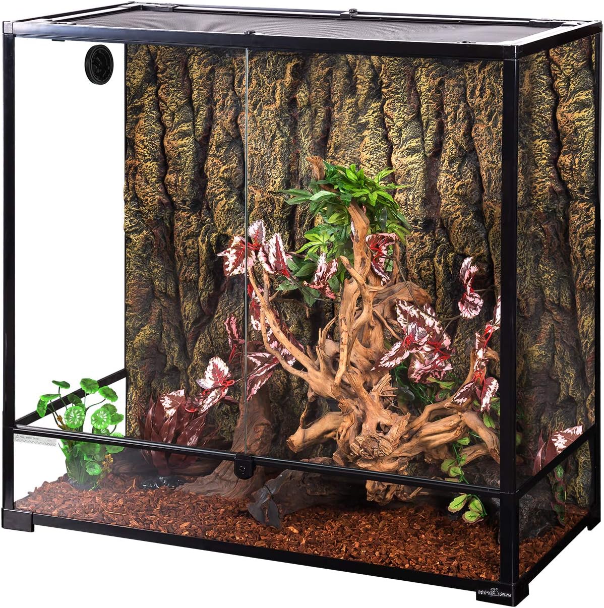 REPTI ZOO Large Reptile Terrarium, Vertical Reptile Tank, Wide & Tall Chameleon Cage with Top Screen Ventilation (36″ W X 18″ D X 36″ H (Glass))
