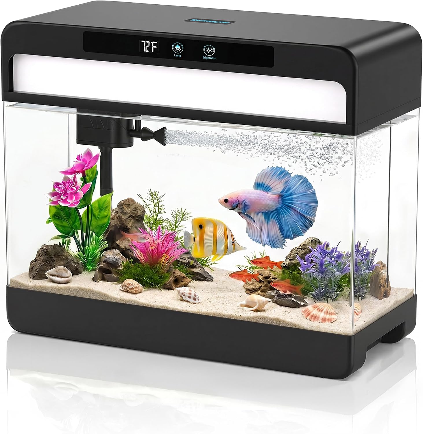 3 Gallon Fish Tank Starter Kit, Small Aquarium for Betta, Black