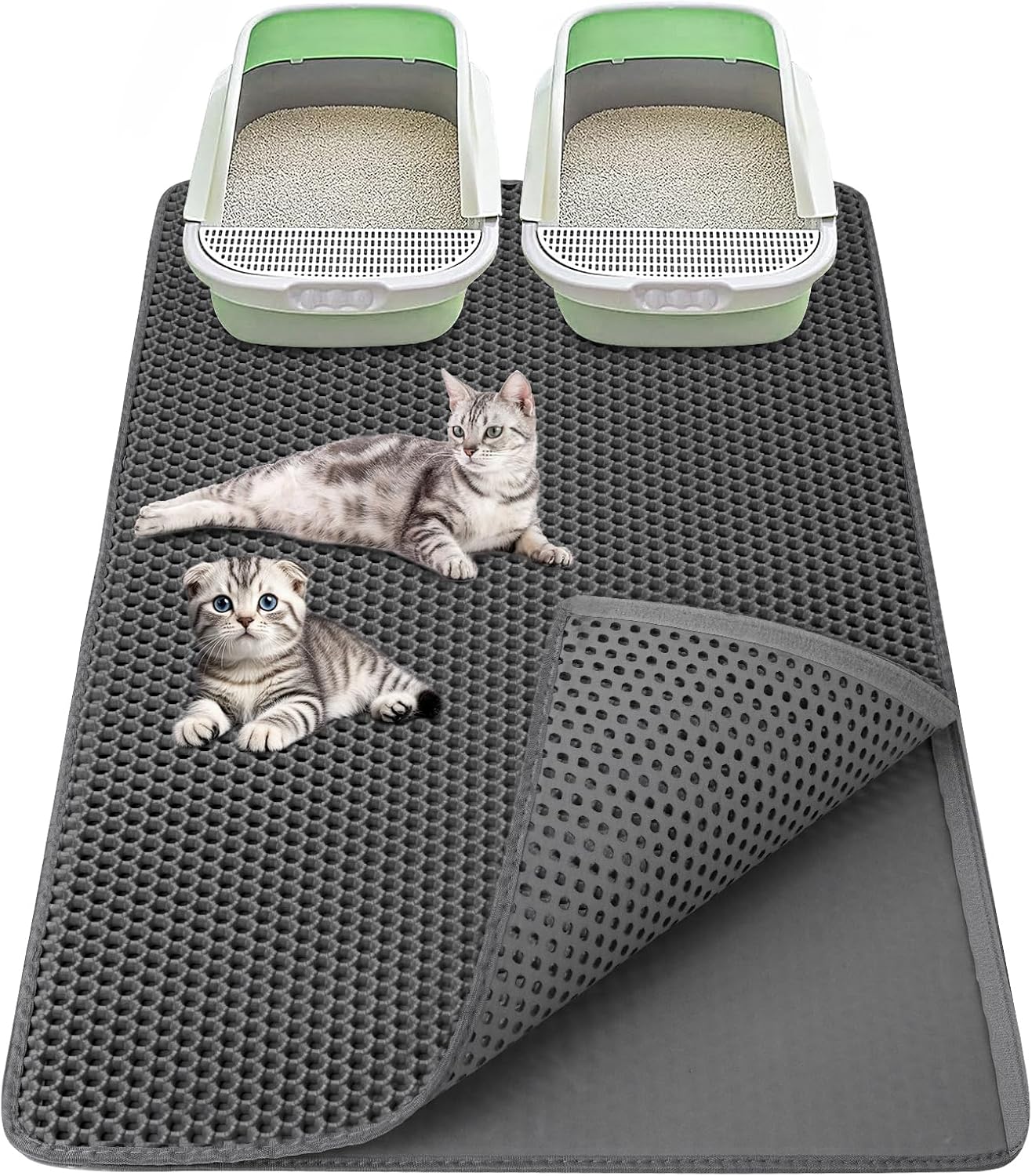 Cat Litter Mat 36″x 24″ Double Layer Waterproof Litter Trapping Mat, Gray