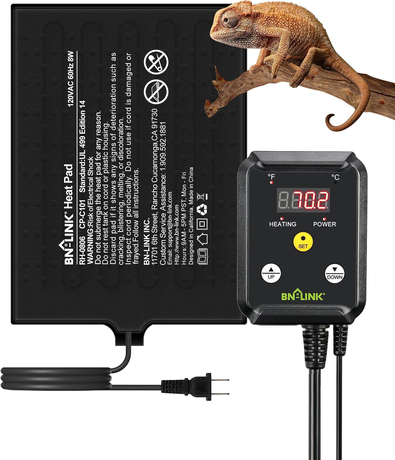 BN-LINK Durable Reptile Heating Pad 6″ X 8″ with Digital Thermostat Under Tank Heater Terrarium Warmer Combo Set for Turtles, Lizards, Frogs, and Other Reptiles