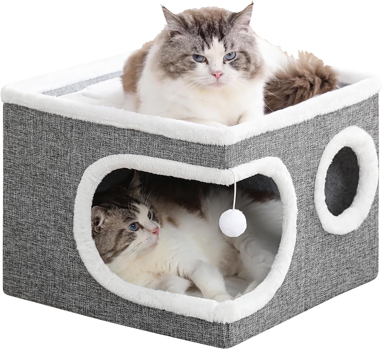 Cat Houses for Indoor Cats, Large Covered Cat Bed Cave, Grey, 16in